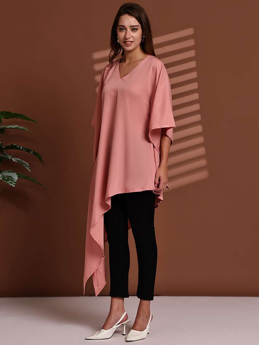 women solid kimono sleeve asymmetric kaftan top - 22100981 - Standard Image - 1
