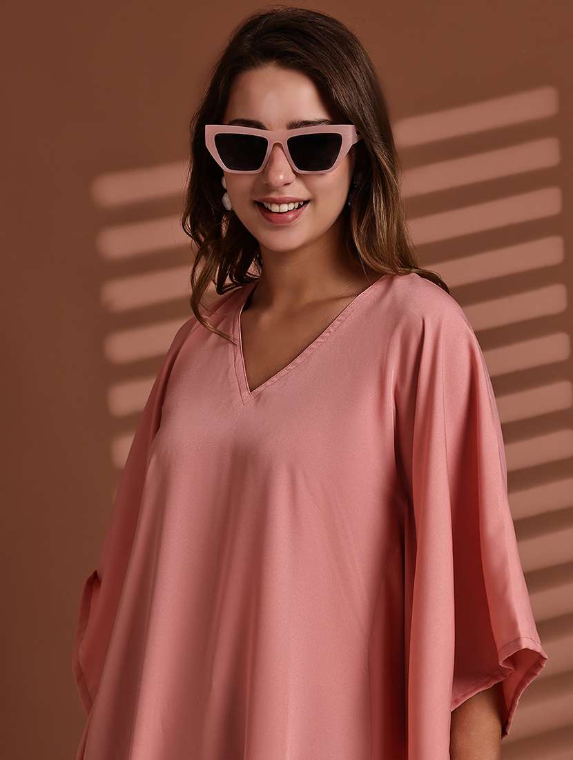 women solid kimono sleeve asymmetric kaftan top - 22100981 - Standard Image - 4