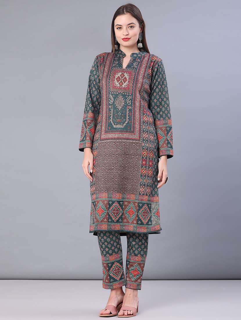 women printed long sleeve kurta pant with dupatta set - 22101040 -  Standard Image - 1