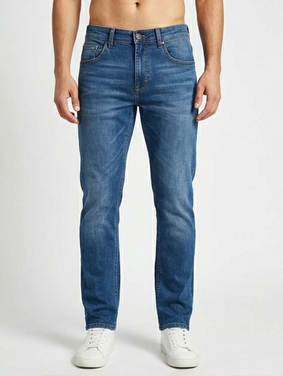 men solid mid rise sim fit jeans