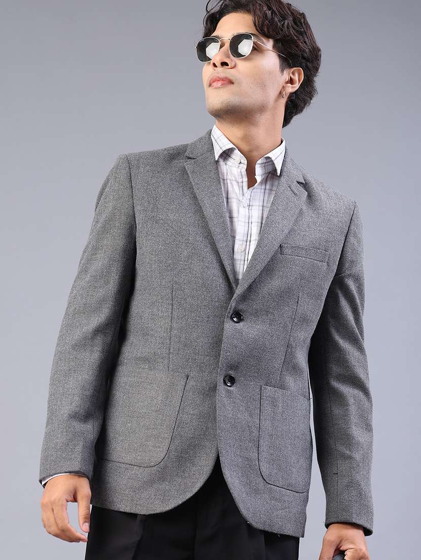 men solid long sleeve lapel collar single breasted blazer