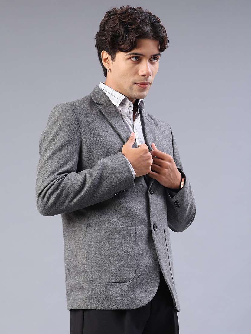 men solid long sleeve lapel collar single breasted blazer - 22101103 -  Standard Image - 1