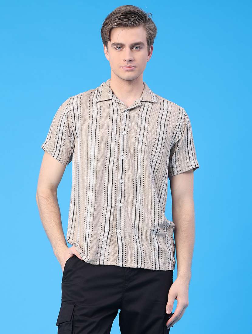 men striped short sleeve regular fit casual shirt - 22101198 -  Standard Image - 1