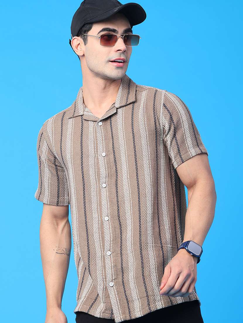 men striped short sleeve regular fit casual shirt