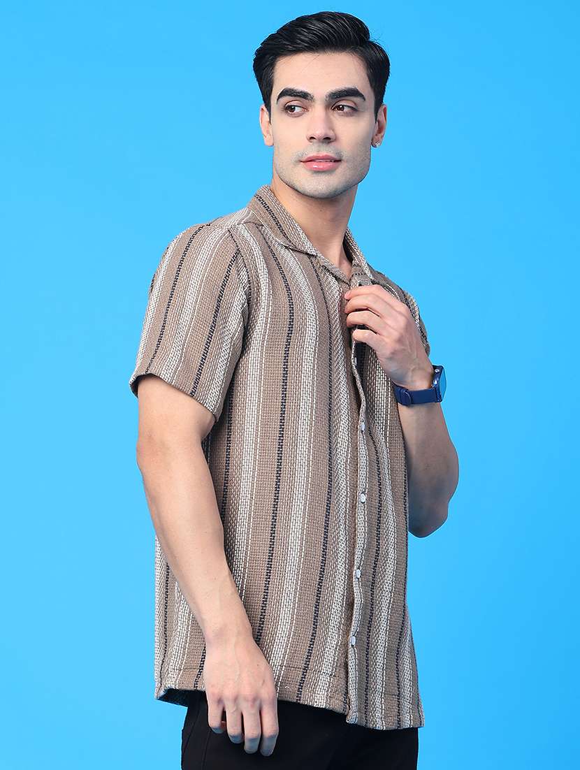 men striped short sleeve regular fit casual shirt - 22101199 -  Standard Image - 1