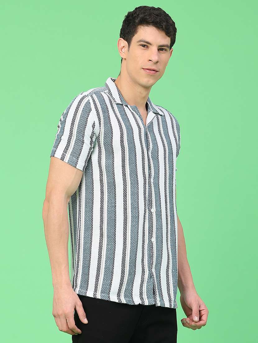 men striped short sleeve slim fit casual shirt - 22101200 -  Standard Image - 1
