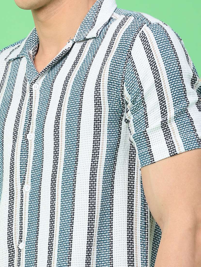 men striped short sleeve slim fit casual shirt - 22101200 -  Standard Image - 4