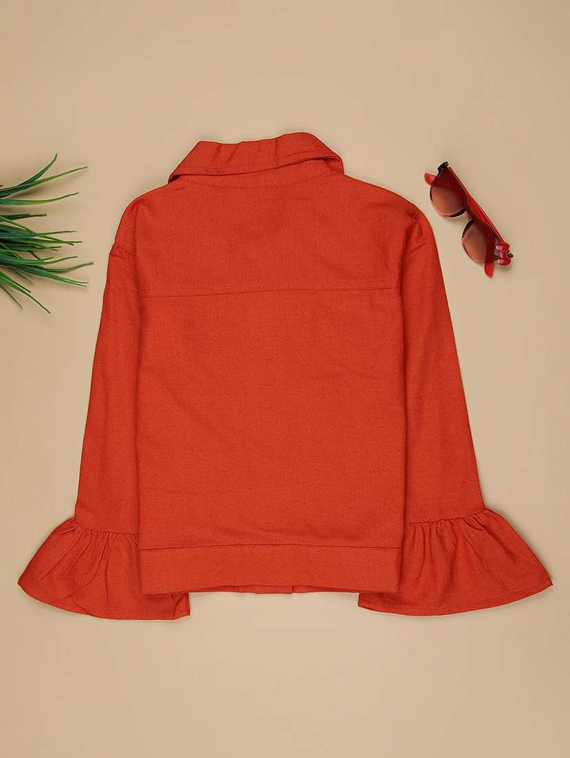 girls solid bell sleeve collared shirt - 22101354 -  Standard Image - 1