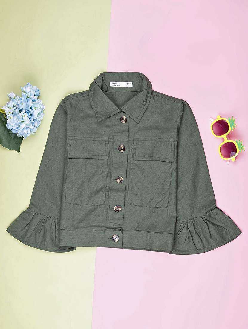 girls solid bell sleeve collared shirt 