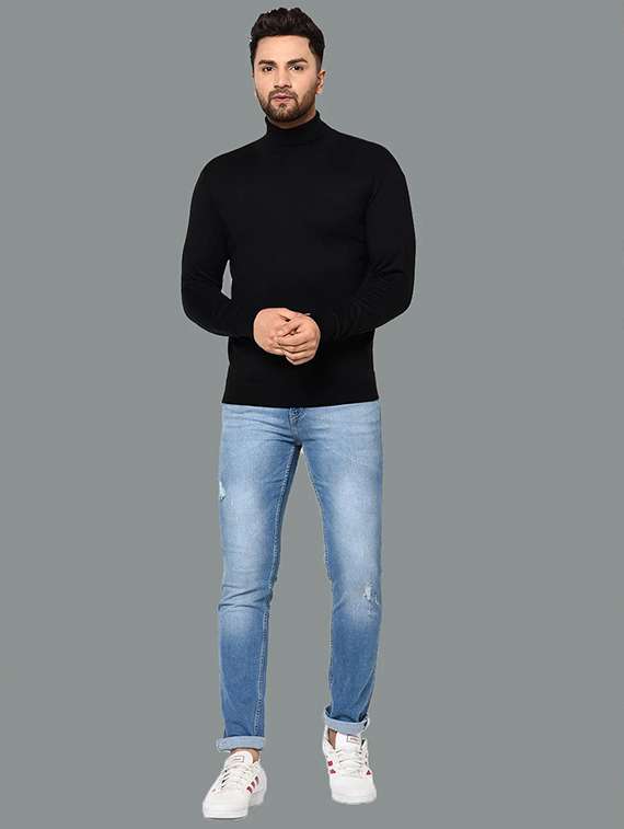 men solid long sleeve slim fit pullover - 22101425 -  Standard Image - 4
