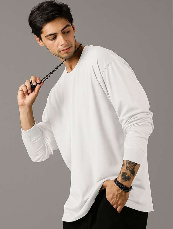 men solid long sleeve oversized t-shirt - 22101431 -  Standard Image - 1