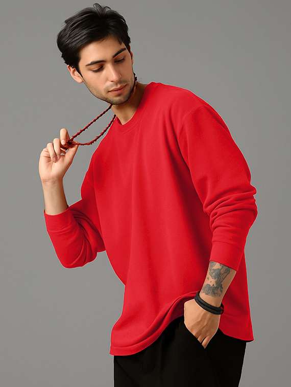 men solid long sleeve oversized t-shirt - 22101432 -  Standard Image - 1