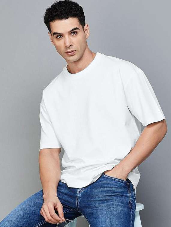 men solid short sleeve oversized t-shirt - 22101458 -  Standard Image - 1