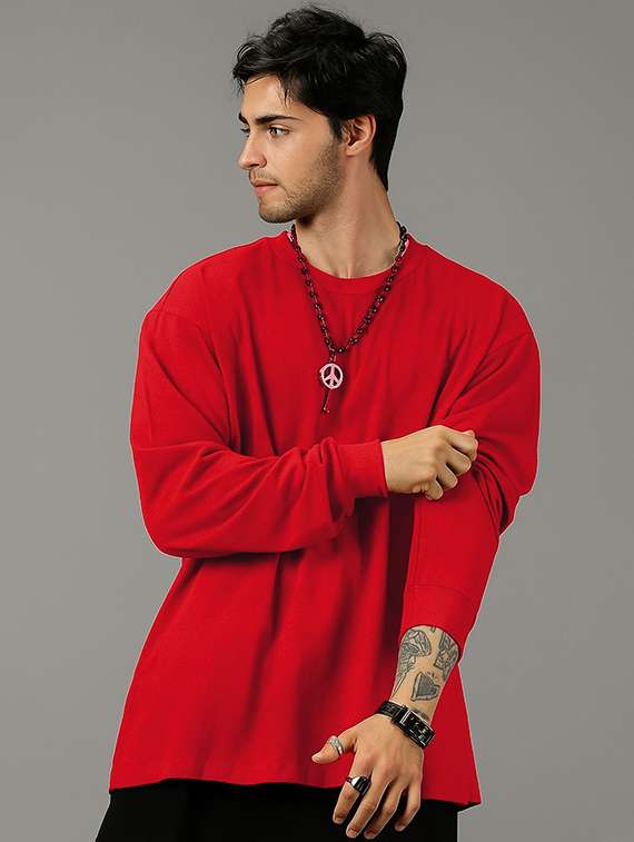 men pack of 2 solid long sleeve oversized t-shirt - 22101460 -  Standard Image - 4