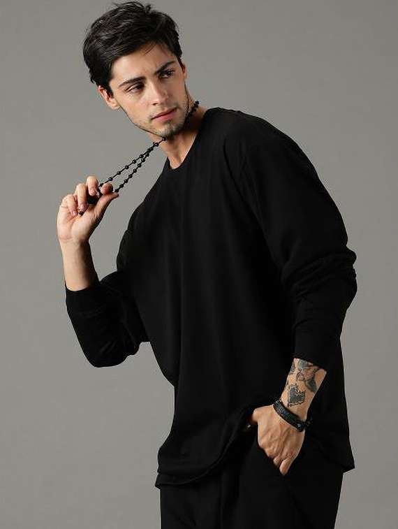 men pack of 2 solid long sleeve oversized t-shirt - 22101461 -  Standard Image - 1