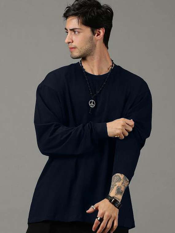 men pack of 2 solid long sleeve oversized t-shirt - 22101462 -  Standard Image - 1