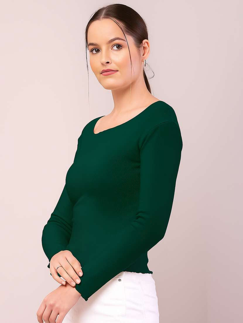 women solid boat neck long sleeve top - 22101482 -  Standard Image - 1