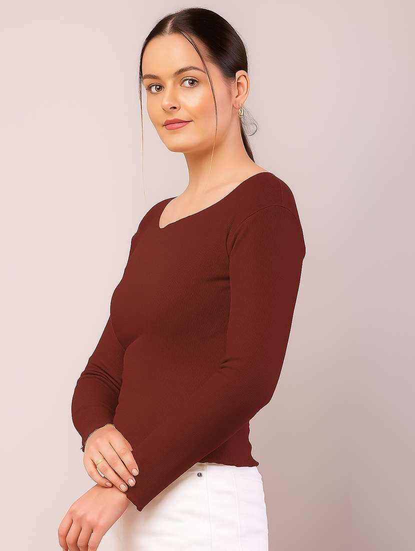 women solid boat neck long sleeve top - 22101483 -  Standard Image - 1