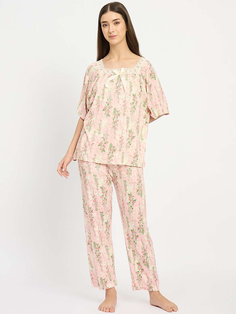 women printed nightwear pyjama set - 22101511 -  Standard Image - 1