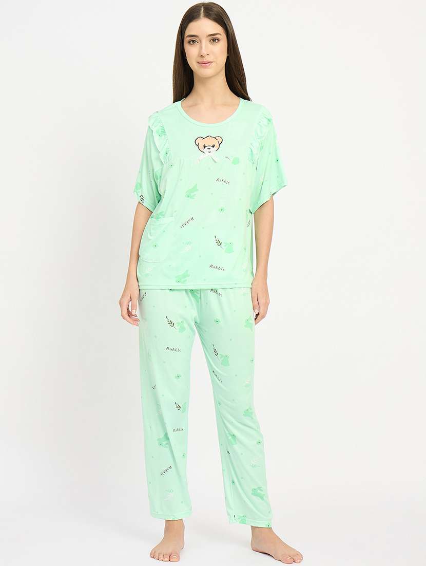 women printed nightwear pyjama set - 22101515 -  Standard Image - 1
