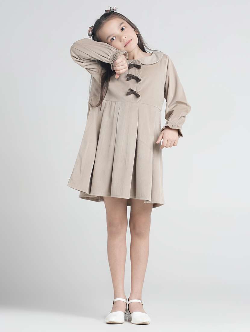 girls solid peter pan collar falred dress