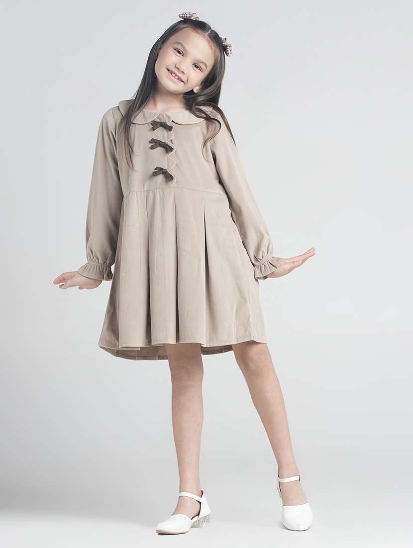 girls solid peter pan collar falred dress - 22101522 -  Standard Image - 1