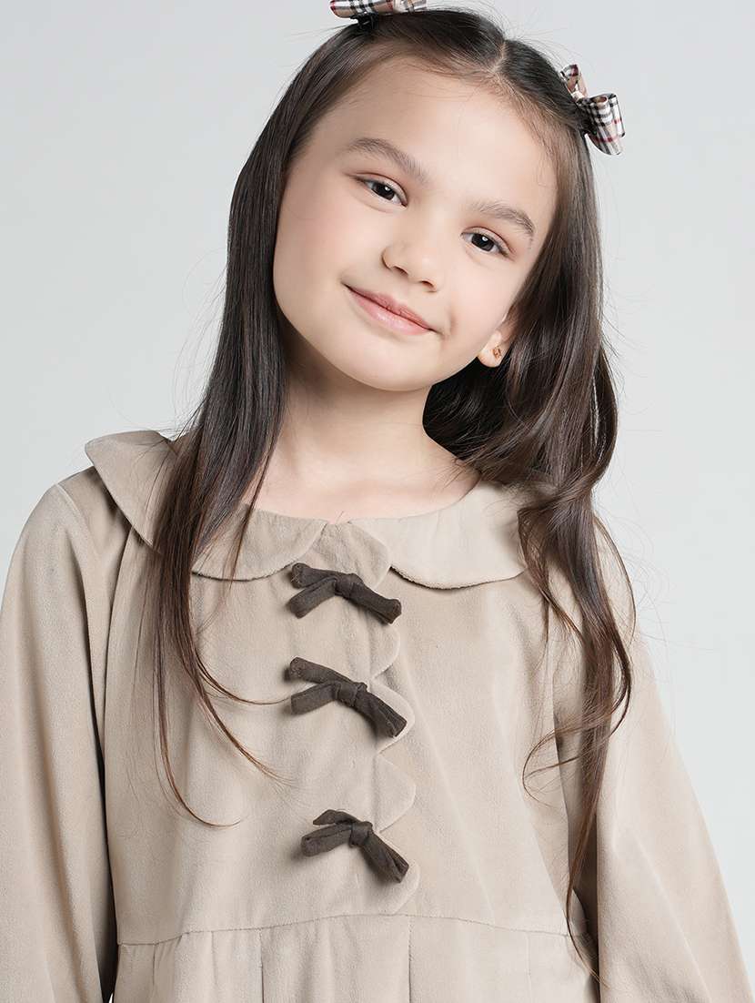 girls solid peter pan collar falred dress - 22101522 -  Standard Image - 4