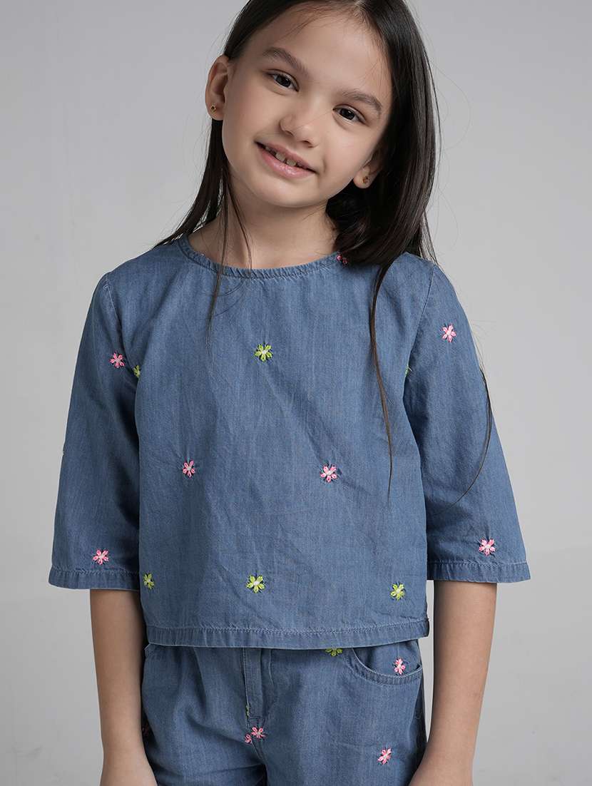 girls embroidered top and shorts co-ord set - 22101525 - Standard Image - 1