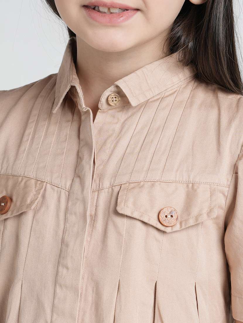 girls solid puff sleeve collared shirt dress - 22101526 - Standard Image - 4