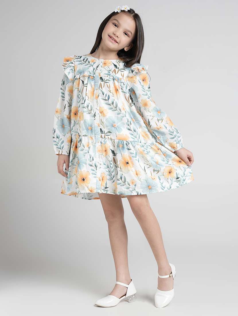 girls floral print puff sleeve tiered dress - 22101527 -  Standard Image - 1