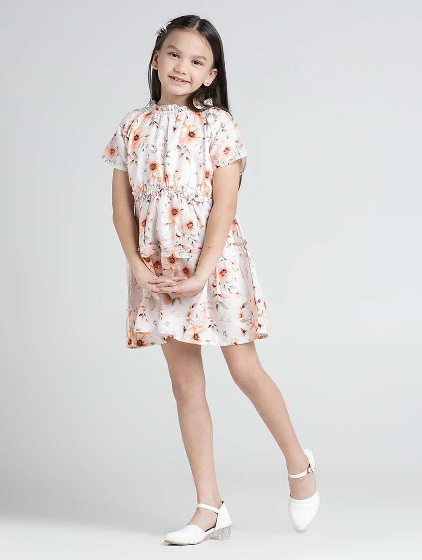 girls floral print puff sleeve tiered dress