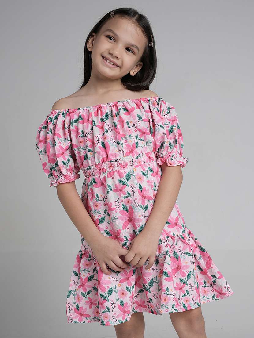 girls floral print off shoulder tiered dress - 22101529 -  Standard Image - 1