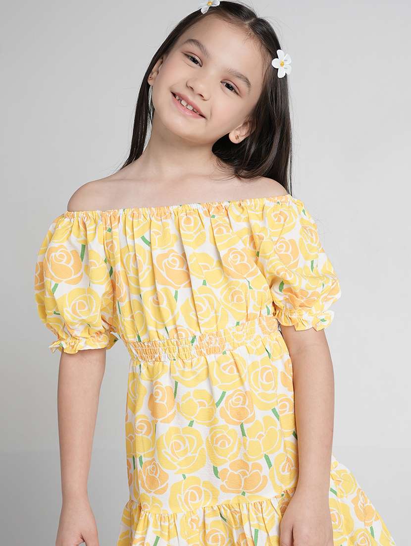 girls printed off shoulder tiered dress - 22101530 -  Standard Image - 1
