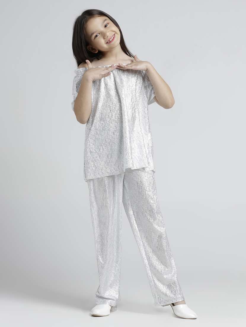 girls solid off shoulder top and trouser co-ord set - 22101531 - Standard Image - 1