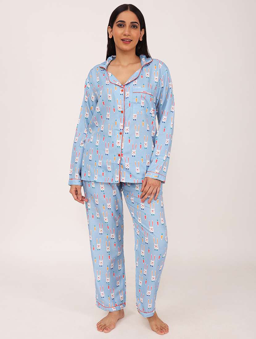 women printed long sleeve nightwear pyjama set - 22101533 -  Standard Image - 1