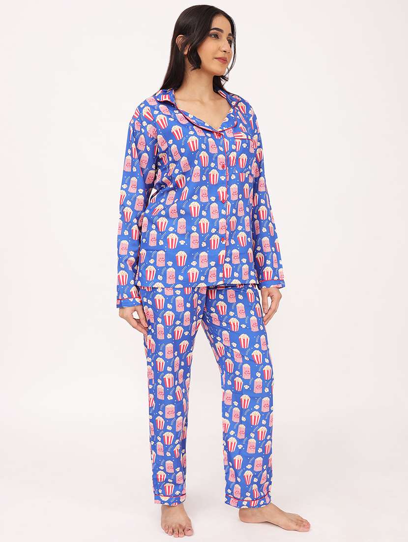 women printed long sleeve nightwear pyjama set - 22101534 -  Standard Image - 1