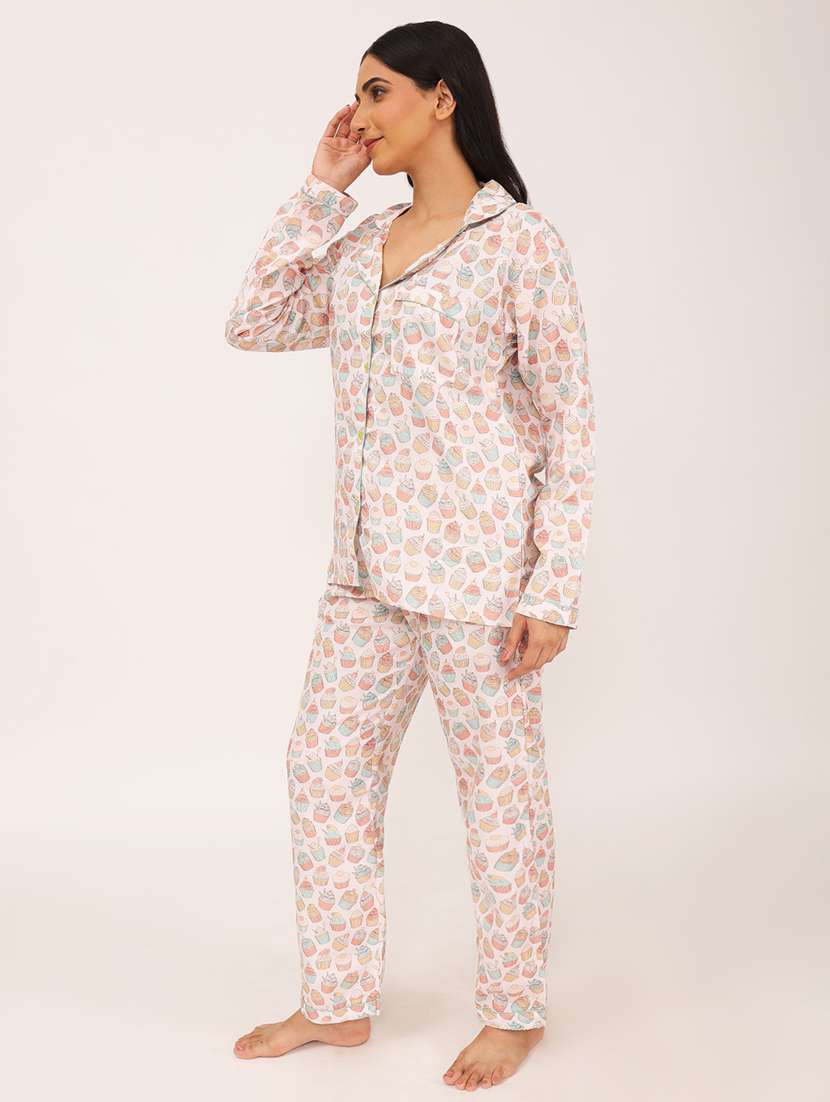 women printed long sleeve nightwear pyjama set - 22101535 -  Standard Image - 1