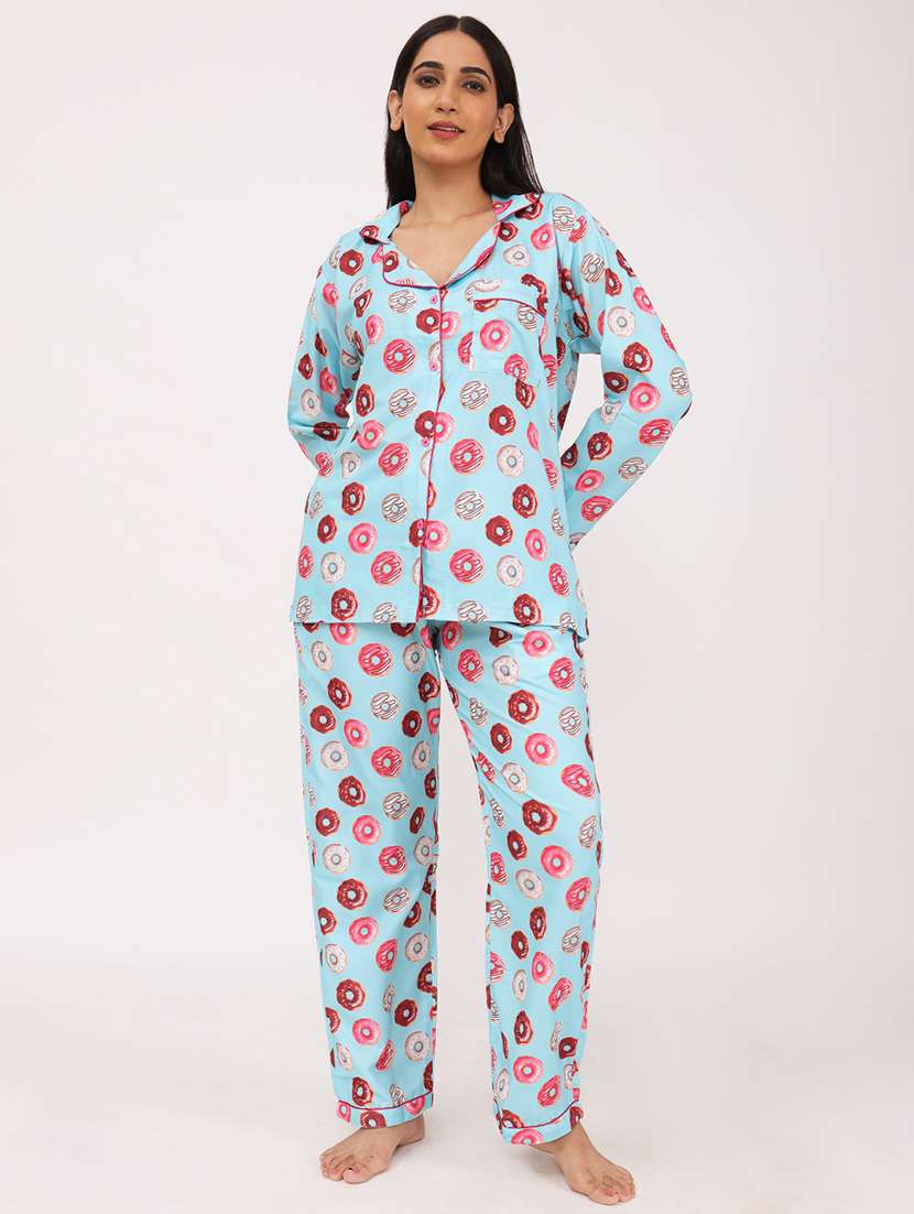 women printed long sleeve nightwear pyjama set - 22101536 -  Standard Image - 1