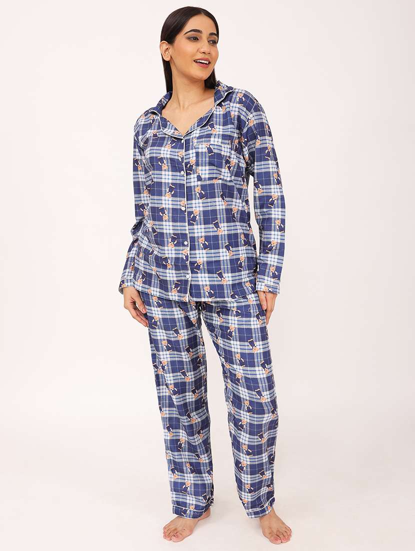 women printed long sleeve nightwear pyjama set - 22101538 -  Standard Image - 1