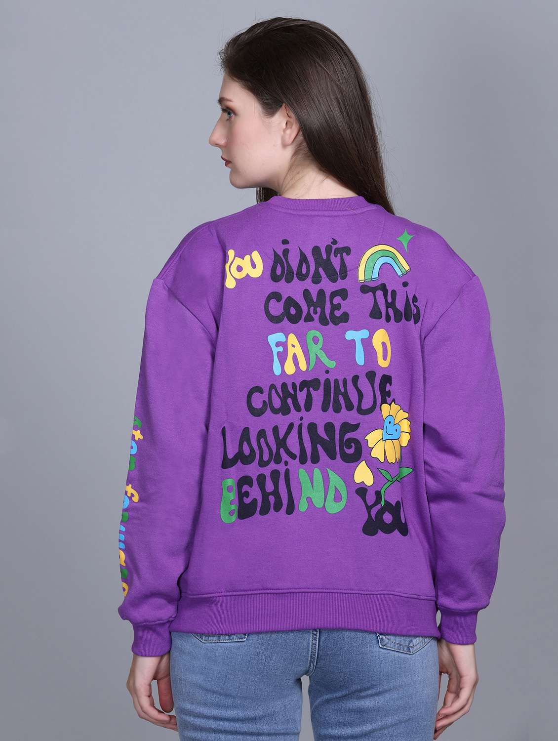 women printed round neck long sleeve sweatshirt