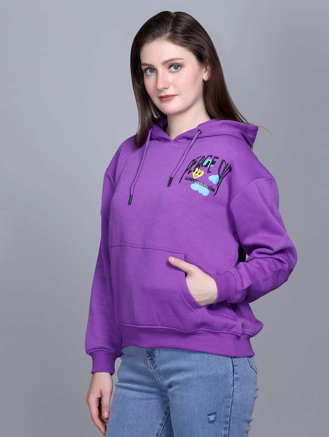 women printed long sleeve hooded sweatshirt - 22101599 -  Standard Image - 1