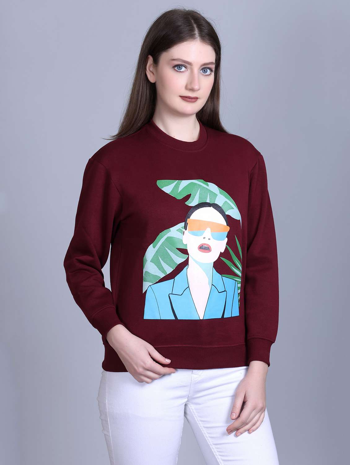 women printed round neck long sleeve sweatshirt - 22101603 -  Standard Image - 1