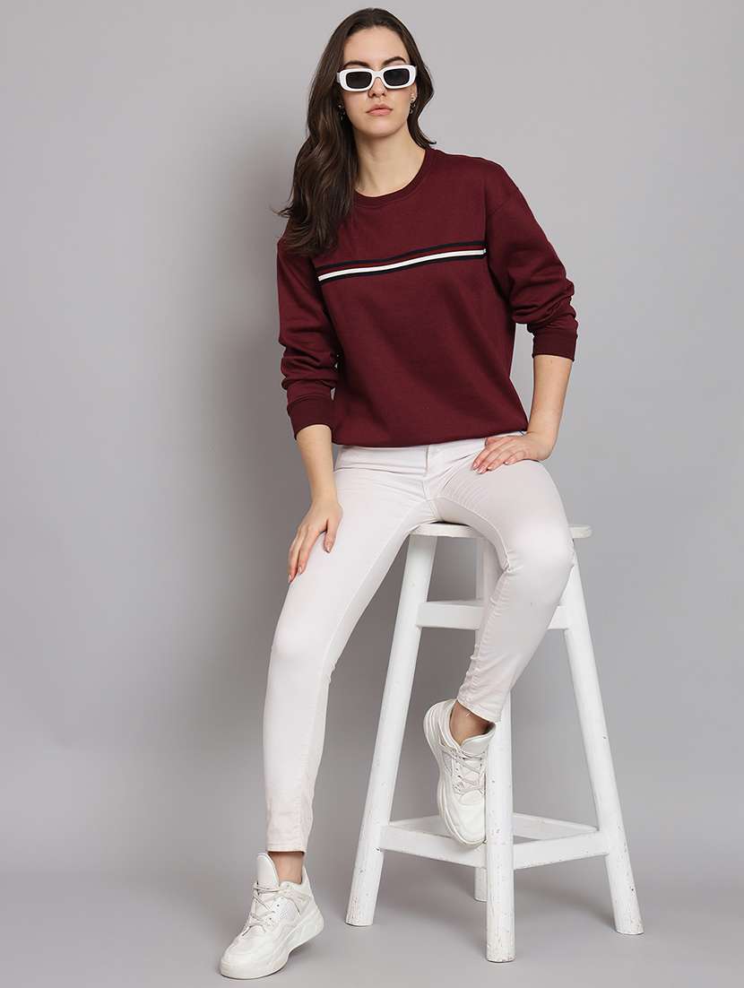 women tapered round neck long sleeve sweatshirt - 22101621 -  Standard Image - 4