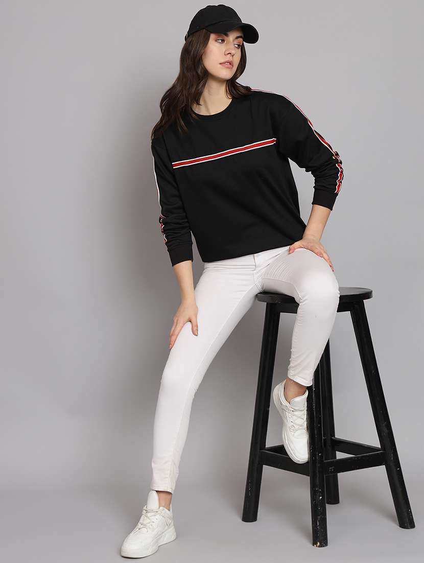 women tapered round neck long sleeve sweatshirt - 22101625 -  Standard Image - 4