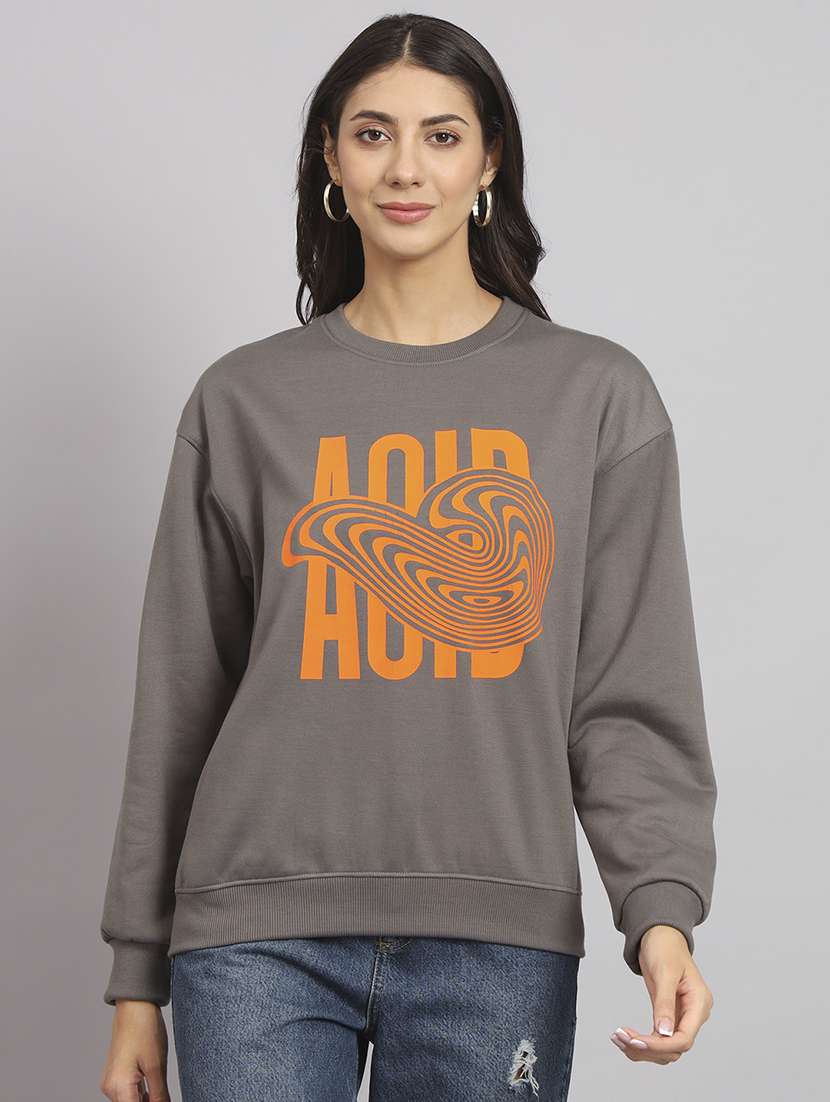 women printed round neck long sleeve sweatshirt