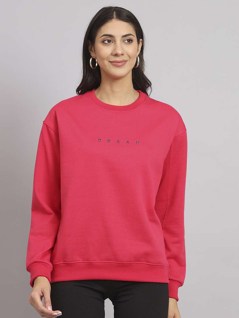 women solid round neck long sleeve sweatshirt