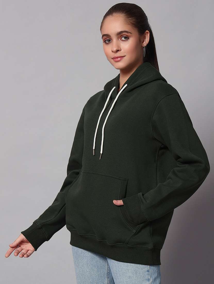 women solid long sleeve hooded sweatshirt - 22101645 -  Standard Image - 1