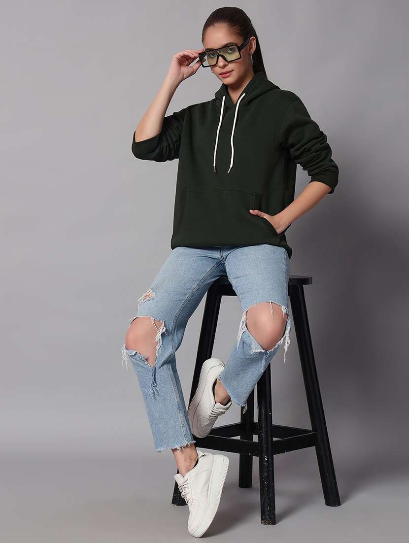 women solid long sleeve hooded sweatshirt - 22101645 -  Standard Image - 4