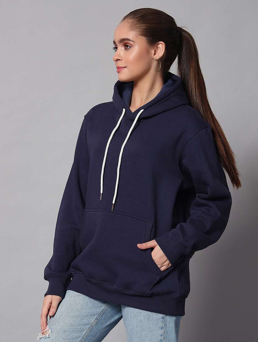 women solid long sleeve hooded sweatshirt - 22101648 -  Standard Image - 1