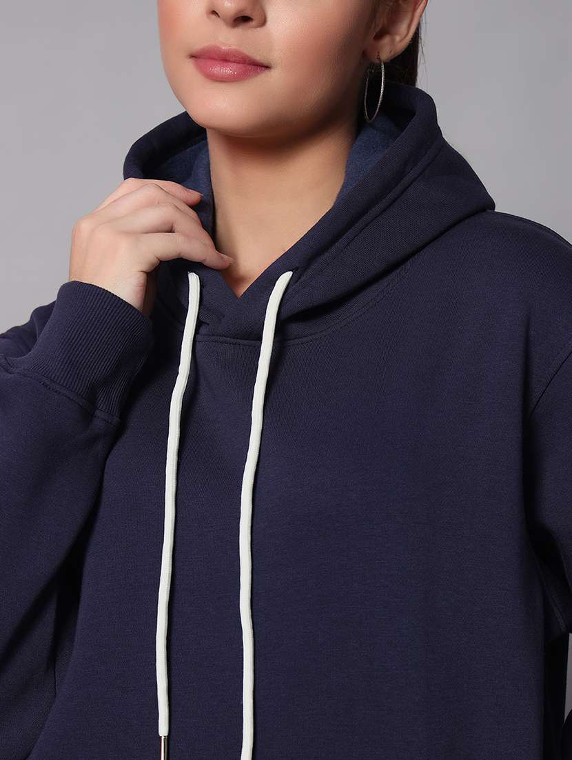 women solid long sleeve hooded sweatshirt - 22101648 -  Standard Image - 4